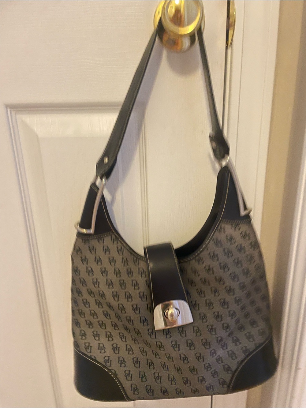 Vintage Dooney & Bourke Gray Black Monogram Shoulder Bag
